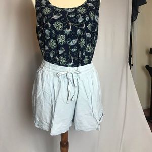 Blue linen drawstring shorts